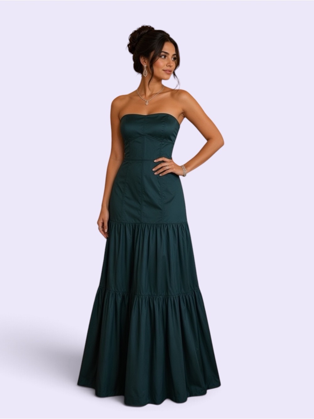Zara Strapless Forest Green Tiered Maxi Dress